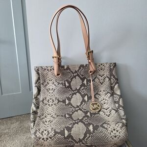Michael Kors Snake-Print Tote Bag in Beige & Taupe